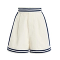 Dettaglio slip bikini a vita alta stile navy con strisce a contrasto su tessuto crema - S-M / Bottoms / Bianco Crema Righe Marinaresche