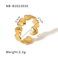 Polished gold heart-shaped open ring made of stainless steel with adjustable band design - Continuous Heart Band (NB-R2023030)