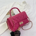 Rose red quilted PU leather crossbody bag with gold chain and woven lock detail - Rose Red