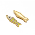 Ciondolo a forma di pesce dorato con smalto colorato viola e verde per gioielli DIY - Viola/Giallo/Verde (03)