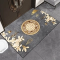 Gray rectangle entryway mat with traditional Chinese golden clouds and Fu character design - 60x90cm / New Chinese Entryway Style 019 (Auspicious Cloud Fu)
