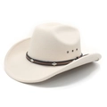 Klassischer cremefarbener Western-Cowboyhut aus Wollfilz mit verzierten Lederband - Beige / M (56-58cm)