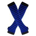 Long knitted fingerless gloves with bold blue and black horizontal stripes style - One Size / Blue and Black Fine Stripes