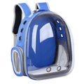 Transparent blue pet backpack for cats with breathable mesh and clear panoramic window - Blue