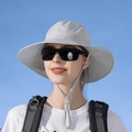 Light gray outdoor wide brim sun hat with adjustable windproof cord for hiking - Light Gray