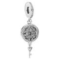 Ciondolo in argento con chiave a cuore e filigrana decorato con cristalli luminosi - 039: Disco Rotondo Svuotato Argento con Chiave