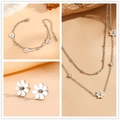Silver stainless steel double-layered daisy jewelry set with necklace and earrings - Steel Color Jewelry Set (A120-K613-B313)