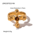 18K gold plated stainless steel ring with 3D cross and round brown tiger eye stone - Retro Tiger Eye Cross Ring