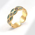 Anillo vintage ajustable de oro con diseño de trébol de rombos en esmalte colorido - Rejilla de Rombos Verde (AJ753)