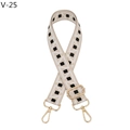 Adjustable woven canvas shoulder strap with black and white geometric patterns and gold clips - V-25 White Black Dots
