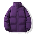 Unisex purple puffer jacket featuring a stand collar and elastic cuffs for winter wear - S / Dark Purple