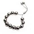 Detailed view of polished silver bead bracelet with adjustable slide drawstring clasp - 8mm White Gold