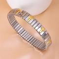 Elastisches Edelstahlarmband mit silbernen Gliedern und goldenen Kreuzen für Damen - Silber und Gold