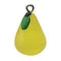 Miniature yellow pear resin pendant with green leaf and metal loop for DIY jewelry - Yellow Luminous Pear (19703)