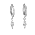 Silver teardrop earrings set with marquise cut zircon stones and pavé hoops - Marquise Drop Hoop / Silver
