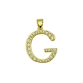 Vue détaillée du pendentif lettre G plaqué or 18k serti de zircons cubiques brillants - Lettre G (Pendentif uniquement)