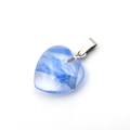 20mm natural stone heart pendant with blue streaks and silver clasp on white background - Artistic Crystal Blue White