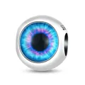 Sterling silver eye bead charm with blue-purple iris for DIY bracelet jewelry - Blue Purple Eye-Glass Enamel (SCC2287)