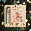 Detail of wooden reindeer Christmas money holder ornament hanging on a festive tree - Reindeer/Gift/Candy Cane (Style 5)
