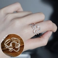 Vintage style hollow flower ring in silver finish with white zircon stone detail - Hollow Petal Double Band(JZ5214)