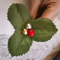 Mini Christmas DIY branch with green serrated leaf and glossy red gold silver berries - Tricolor Berry Round Leaf Pick