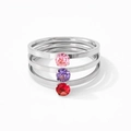 Three-piece stainless steel ring set featuring round pink, purple and red zircon stones - US 7 / Silver Multicolor Zirconia