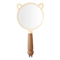 Cute cream-colored cat ear handheld mirror with a brown textured animal print handle - Rabbit / Brown