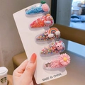 Detail of 5-piece glitter hair clips set with cute 3D cartoon fruits and rainbow charms - Duckling Rainbow Star BB Clip Card