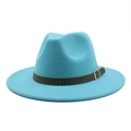 Dettaglio cappello fedora in lana blu turchese con fascia intrecciata e fibbia argento - M (56-58cm) / Blu lago
