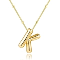 18K gold plated necklace featuring a 3D puff letter K pendant and beaded chain detail - Letter K - Gold