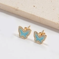 Clou d'oreille papillon doré de style vintage français avec émail bleu clair et zircons - Papillon Bleu (ES2760-3)