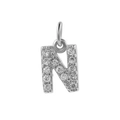 Silver letter N pendant with micro-paved cubic zirconia and 18k white gold plating - Steel-N