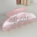 Pinza per capelli in acetato marmorizzato rosa con scritta Bride in strass luce - Rosa Strass Lettera Doppio Lato