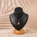 Golden swan necklace with white pearl on black mannequin with solid wood base - Small / Black PU Leather