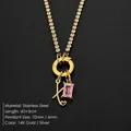 14K gold plated stainless steel necklace with pink zircon and letter pendant for women - Letter X