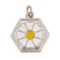 Hexagonal silver copper daisy flower pendant charm for DIY jewelry making crafts - Silver Hexagon White Daisy