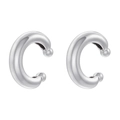 Dettaglio macro di earcuff a C in argento lucido con piccole perle tonde decorative - Stile a Doppia Sfera Rotonda / Oro Bianco
