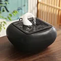 Minimalist black ceramic pet water fountain with white swan neck faucet design - Flowing Water Wealth [White Top-Black Bottom]