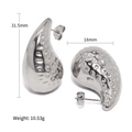 Orecchini a goccia martellati in argento, misura 31,5 mm per donne alla moda - Stile a Goccia Martellata-Argento
