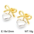 Gold bow earrings with silver heart pendant and metal stud backs on white background - Heart Two-tone Gold (KE113943-KFC)