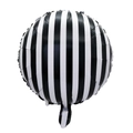Dettaglio palloncino tondo in alluminio a strisce verticali bianche e nere per feste - Palloncino rotondo a righe B/N da 18 pollici