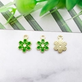 Daisy flower DIY charms with green enamel and gold plating for jewelry making - 8x11mm / Green