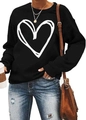 Felpa nera a maniche lunghe per San Valentino con grande cuore bianco disegnato a mano - S / Nero