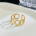 Minimalist gold geometric chain ring with hollow rectangular links and open adjustable band - 10 Gold 1252