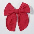 Vibrant red 4.5 inch linen fabric bow hair clip for girls with visible texture - Bright Red (2832-38)
