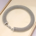 Macro shot of silver mesh choker necklace with rhinestone buckle in a jewelry box - YS855 Steel Color Necklace
