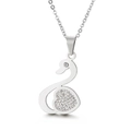 Collana con cigno e cuore in argento e pavé di zirconi su una sottile catena classica - Stile Cuore di Cigno d'Argento (KP44365-K)