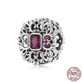 Elegant 925 sterling silver charm bead with purple zircon and vintage镂空patterns - Vintage Square Zircon (SCC2152)