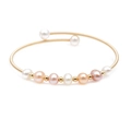 Detail of copper wire wrapped gold bracelet with colorful freshwater pearls - Seven Pearl Gradient Minimalist Style (ZZ-0015)