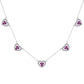 Elegant silver-tone necklace featuring five heart pendants with sparkling pink stones - 925 Silver / White Gold Plated Green Zirconia